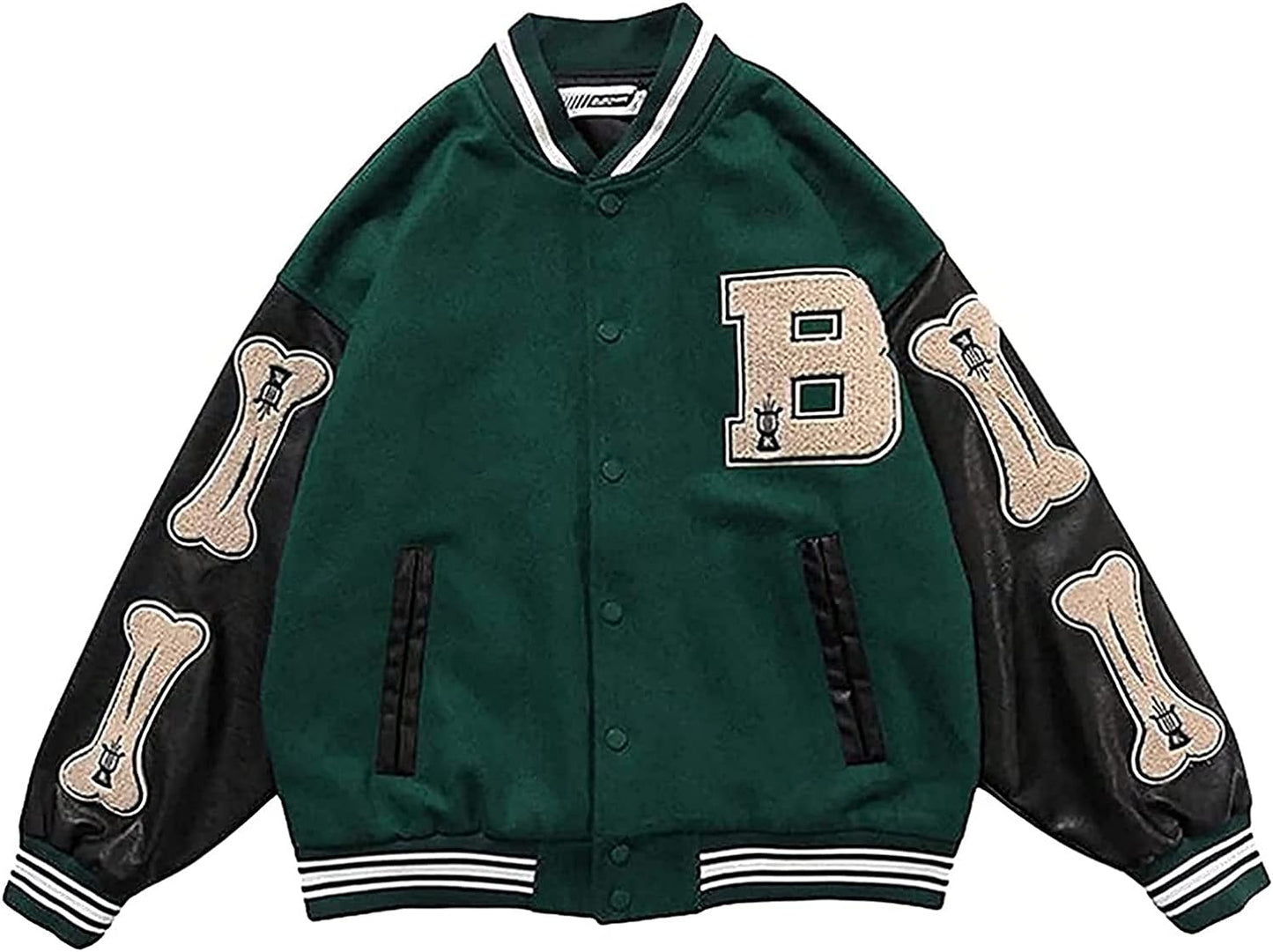 ZFLY Mens college baseball jacket, classic vintage oversized baseball uniform chic simple preppy style patchwork pilot jacket casual outerwear letter hip hop style coat, Green - XXL