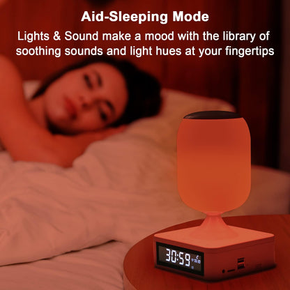 LED Table Lamp,Music Bedside Lamp with 2 USB Ports,Sunrise Alarm Clock, Touch Control Nightstand Reading Light,APP Control Easy Setting Light with Dimmable Mirror LED Display for kids and adults