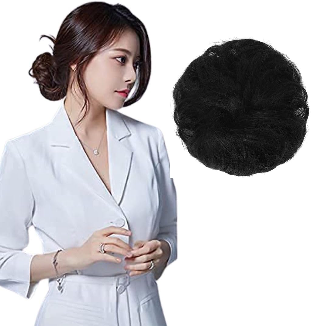 Messy Bun Scrunchie with Elastic Rubber Band, Updo Chignon Donut Ponytail Hairpiece,Ponytail Hair Extensions, Synthetic Tousled Hair for lady (#1)