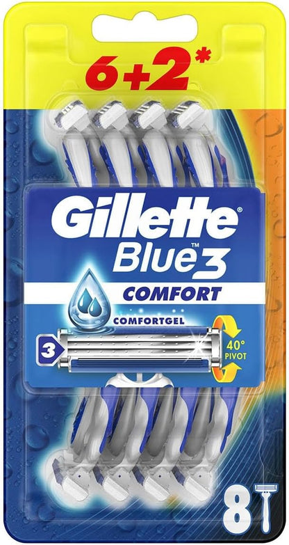 Gillette Blue3 Comfort Disposable Razors, 6+2 Count