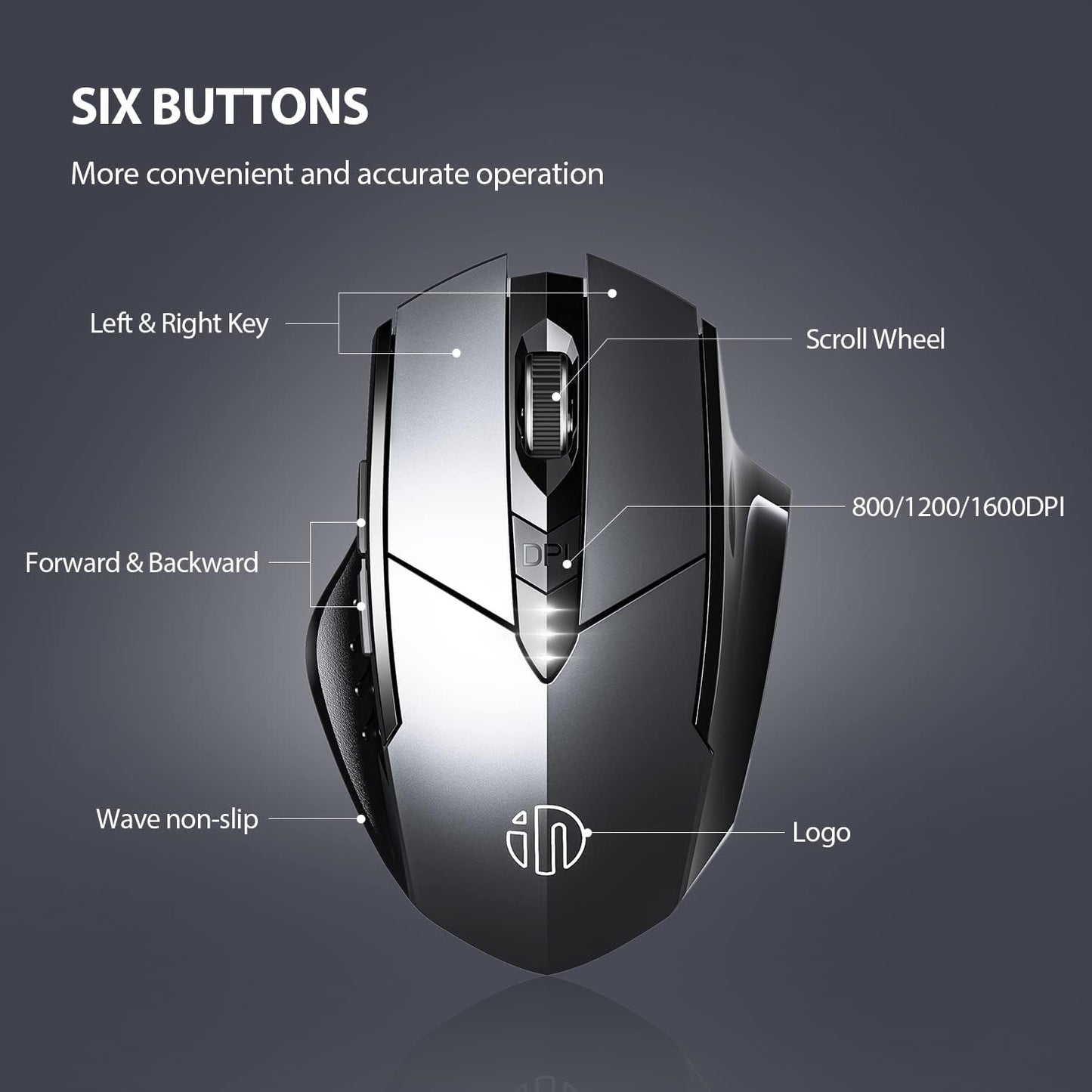 INPHIC Wireless Mouse, [Upgraded: Battery Level Visible] Large Ergonomic Rechargeable 2.4G Optical PC Laptop Cordless Mice with USB Nano Receiver, Black