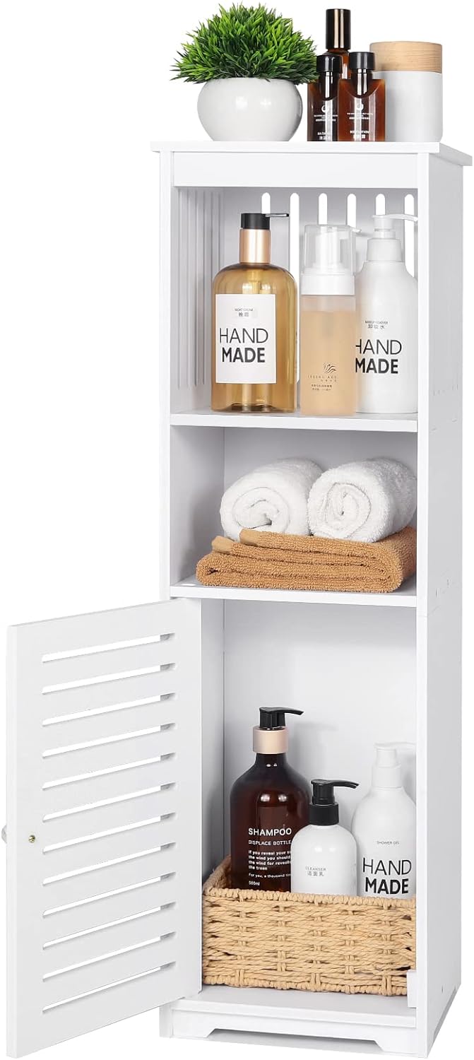 CITLOW Bathroom Waterproof Cabinet,White Floor Standing Storage Cabinet Home StorageFurniture Shelf,Suitable for Toilet Bedroom Kitchen Living Room,75x22x20cm