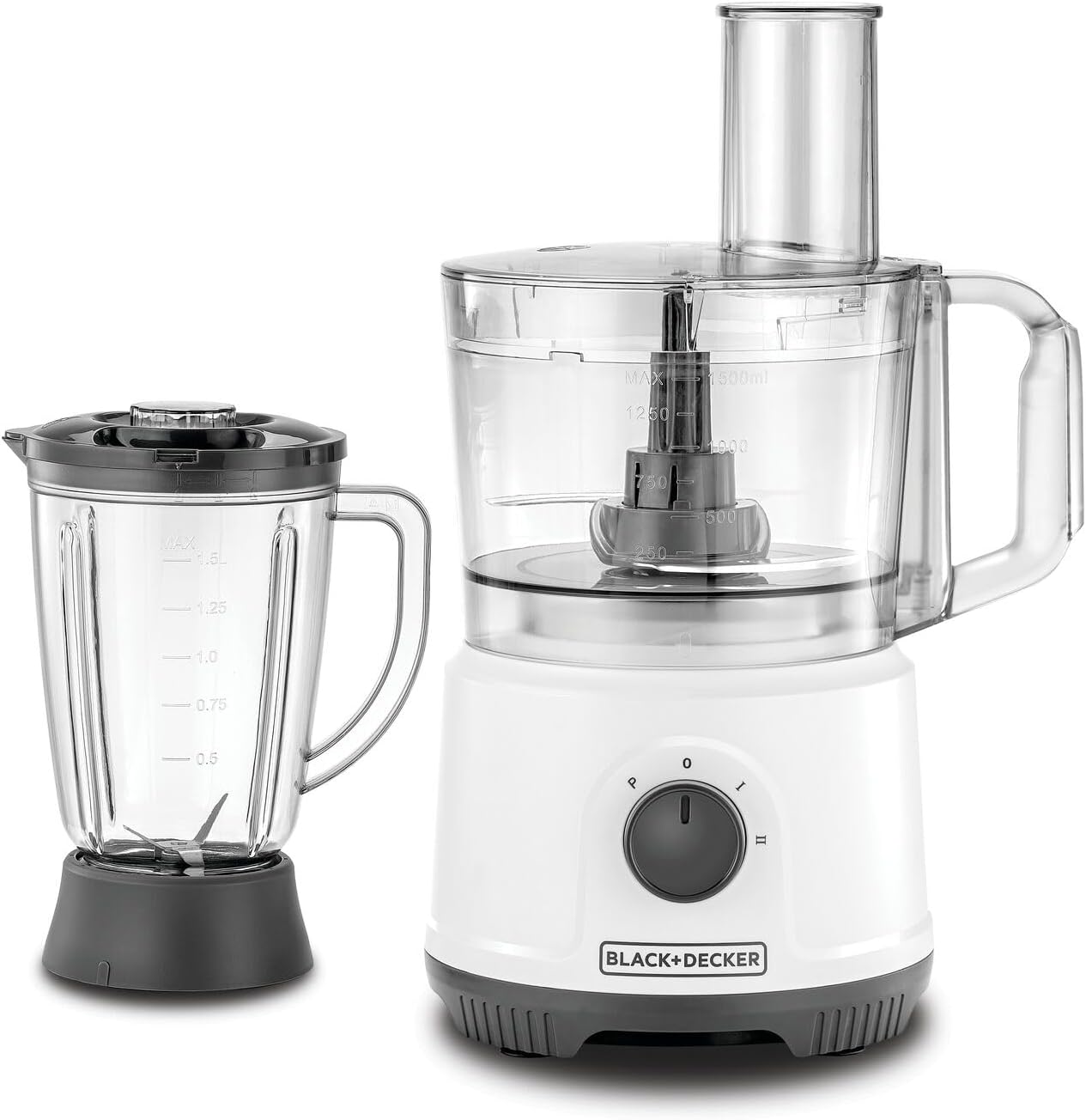 BLACK+DECKER Multifunction Food Processor 750W 2L Gross/1.5L Capacity 25 Functions 2.3L Gross/1.5L Blender Jar 2 Speed/Control For chopping/shredding/slicing/kneading/whisking/blending FX760SB-B5