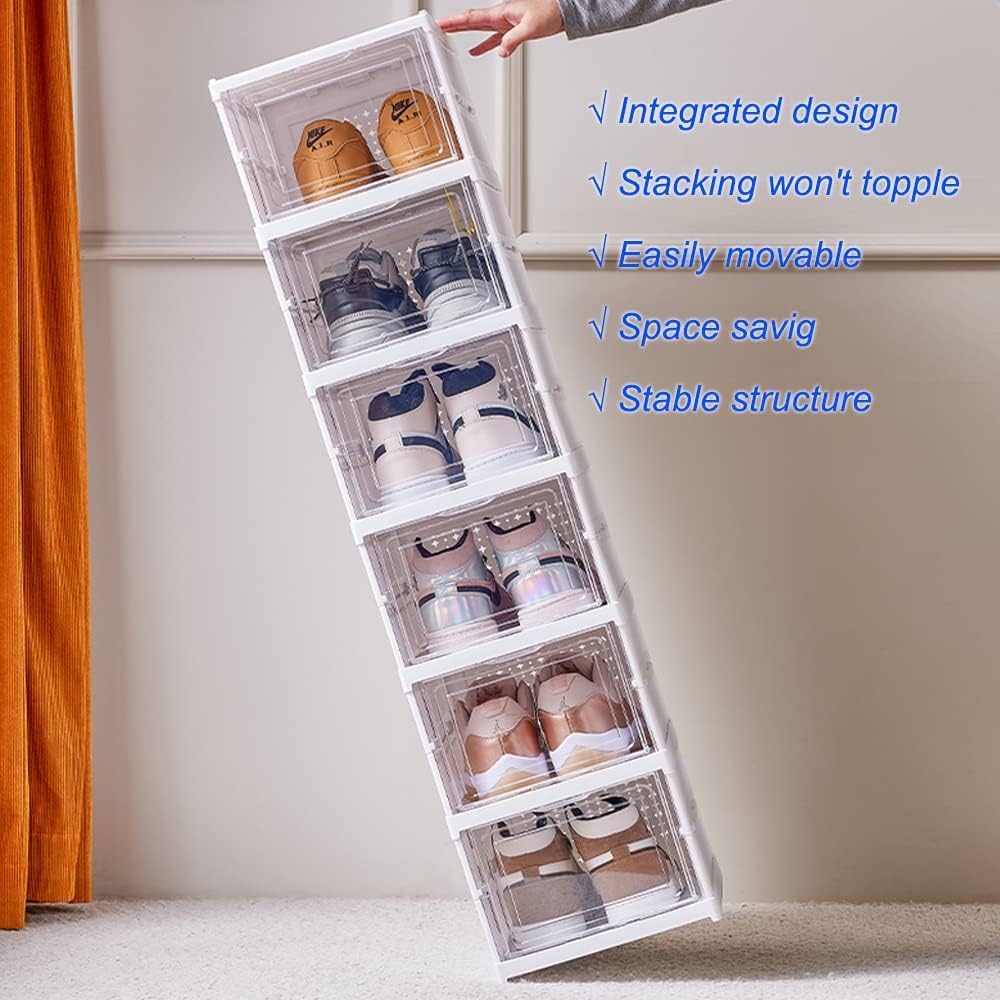 Shoe Storage Boxes, Shoe Storage Organzier, Foldable Shoes Boxes Clear Plastic Stackable, Shoes Organzier, Sturdy Shoe Box Storage Container, Foldable Shoe Rack Sneaker Container (3layer)