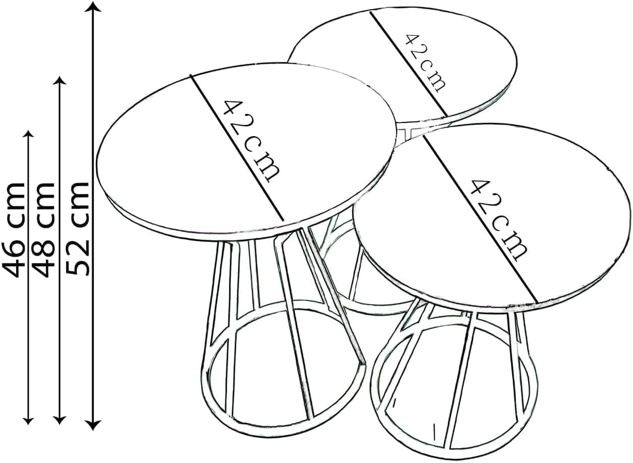 LHFHOMT- Round Coffee table set Nesting Coffee Table Set of 3 Pieces, Wooden Top, Gold Metal legs End Table Desk for Living Room, Balcony, Office, Sofa Side (White - Black Lines)