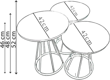 LHFHOMT- Round Coffee table set Nesting Coffee Table Set of 3 Pieces, Wooden Top, Gold Metal legs End Table Desk for Living Room, Balcony, Office, Sofa Side (White - Black Lines)