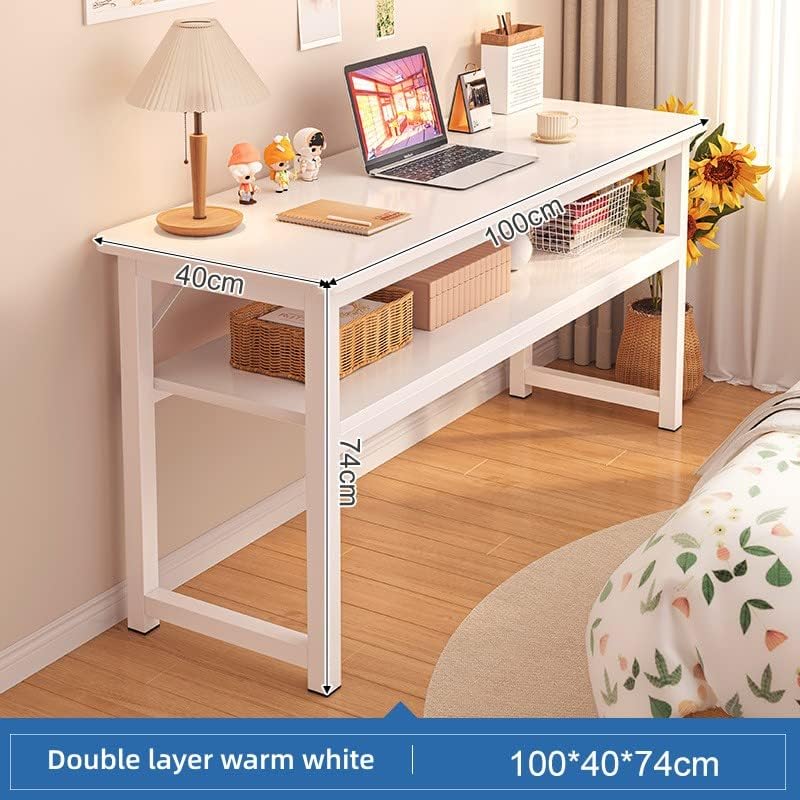 ORCHID M® Modern Computer Desk 100 * 40CM Double Deck Office Desk, Writing Study Table for Home Office Desk Workstation Wide Metal Sturdy Frame Thicker Steel Legs, White