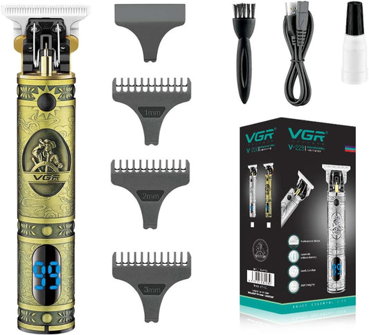 VGR V-228 Digital Display Pro Li Outliner Electric Cordless Hair Clippers Rechargeable Grooming Kits T-Blade Close Cutting Trimmer for Men 0mm Bald Head Clipper 1500mAh 180 mins Runtime, Golden