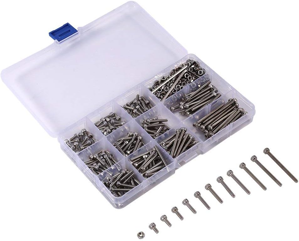 Hex Head Socket Screws, SYOSI 440Pcs M3 Stainless Steel Hex Head Socket Screws, Nuts Assortment, 2 Hex Keys Repair Tool Accessory for Machinery Furniture