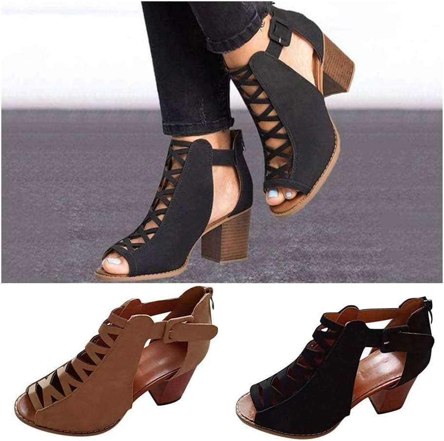 Ankle Boots For Women Low Heel,Summer Caged Block Heel Strappy Dress Dressy Sandals Shoes For Women