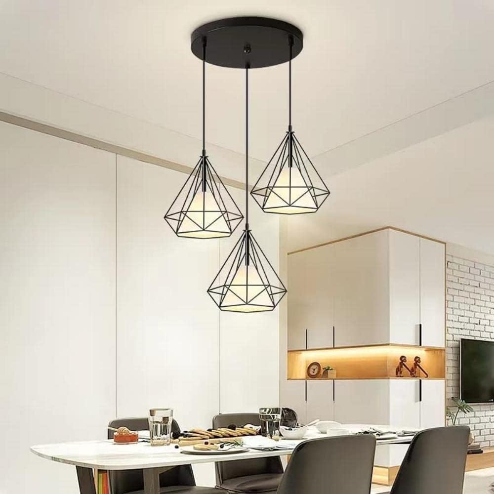 HUA QIANG WANG 1-Light Industrial Pendant Light Fixture Modern Black Farmhouse Hanging Lamp Adjustable Height Diamond Shape Ceiling Light for Kitchen Island Dining Room Living Room Bedroom (250mm)