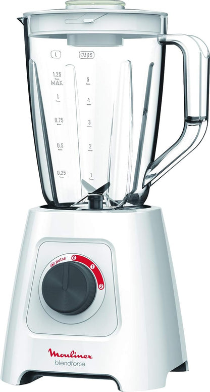 MOULINEX Blender | BlendForce XXL Jar 2.8 L Blender Smoothie Maker | Mixer | 600 W | 2 Attachments | 2.8L XXL Plastic Jar| 6 Powelix Blades | Ice Crush | 2 Speeds | 2 Years Warranty | LM458127