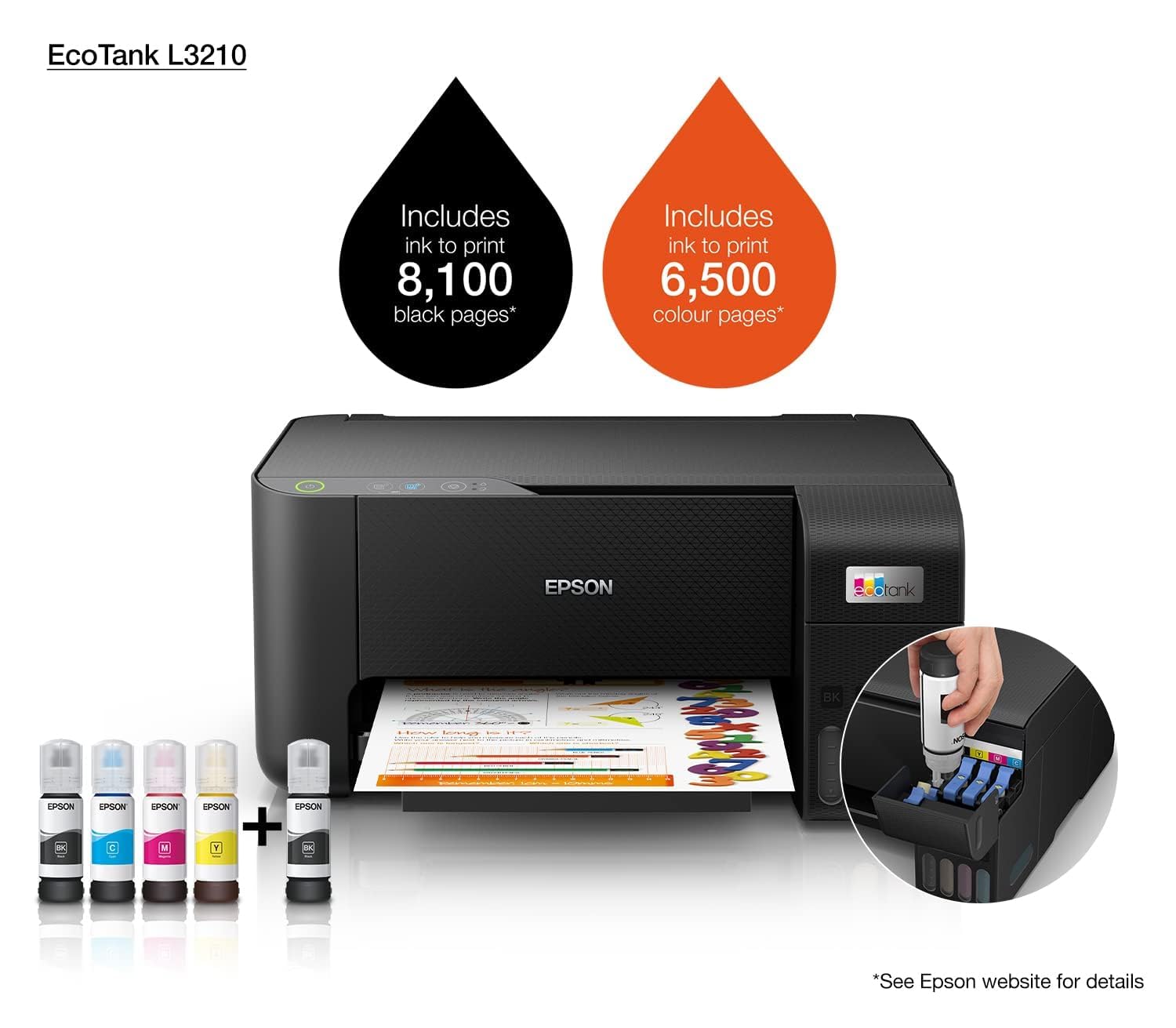 Epson Ecotank L3210 Home Ink Tank Printer A4, Colour, 3 In 1 Printer, Black, Compact - CaveHubs