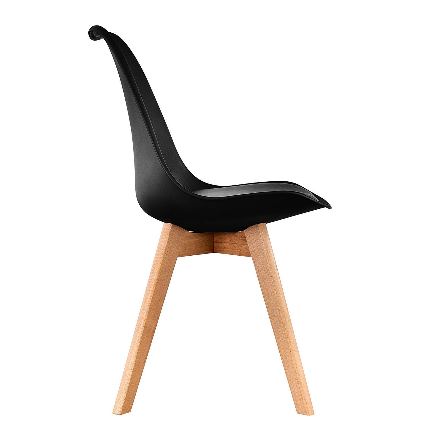 Mahmayi Eames Style Retro Cushion Dining Chair- Solid Wood Legs, ABS Plastic Seat, Durable & Lightweight- Perfect Blend of Style and Comfort for Modern Dining Spaces- Black