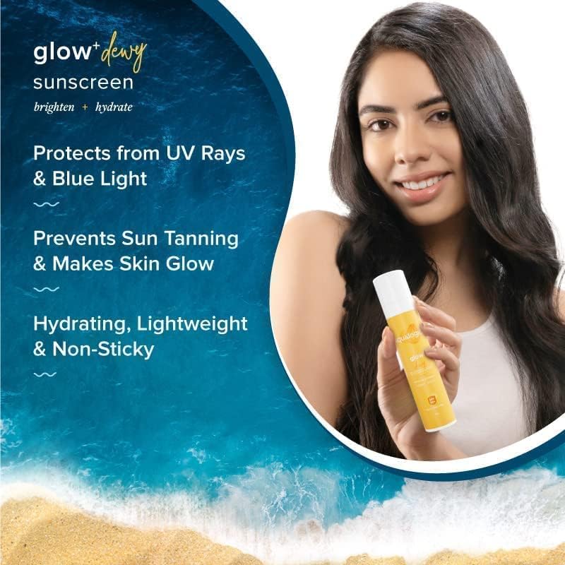 Aqualogica Glow+ Dewy Sunscreen SPF 50 PA+++ For UVA/B & Blue Light Protection, for Glowing & Well Protected Skin, Cream, 50G