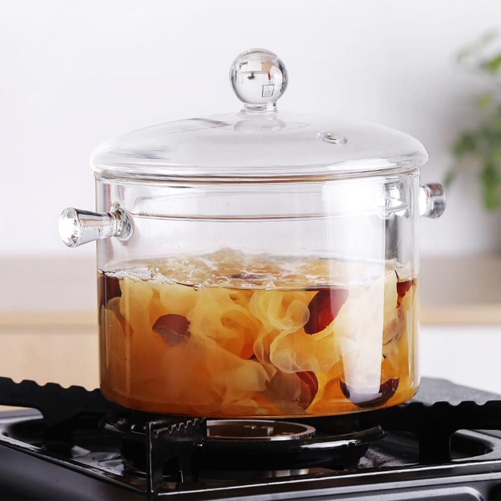 Clear Glass Cooking Pot Glass Saucepan Glass Cooking Pot Glass Saucepan With Cover - Heat-Resistant Thick Glass Cookware Set Clear Stovetop Cooking Pot - Safe For Pasta Noodle,Soup,Milk(1200ML,1500ML)