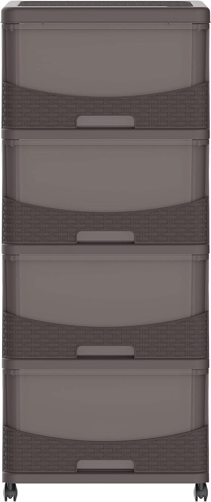 Cosmoplast Cedarattan 4 Tiers Storage Cabinet With Wheels, Grey With Translucent Drawers