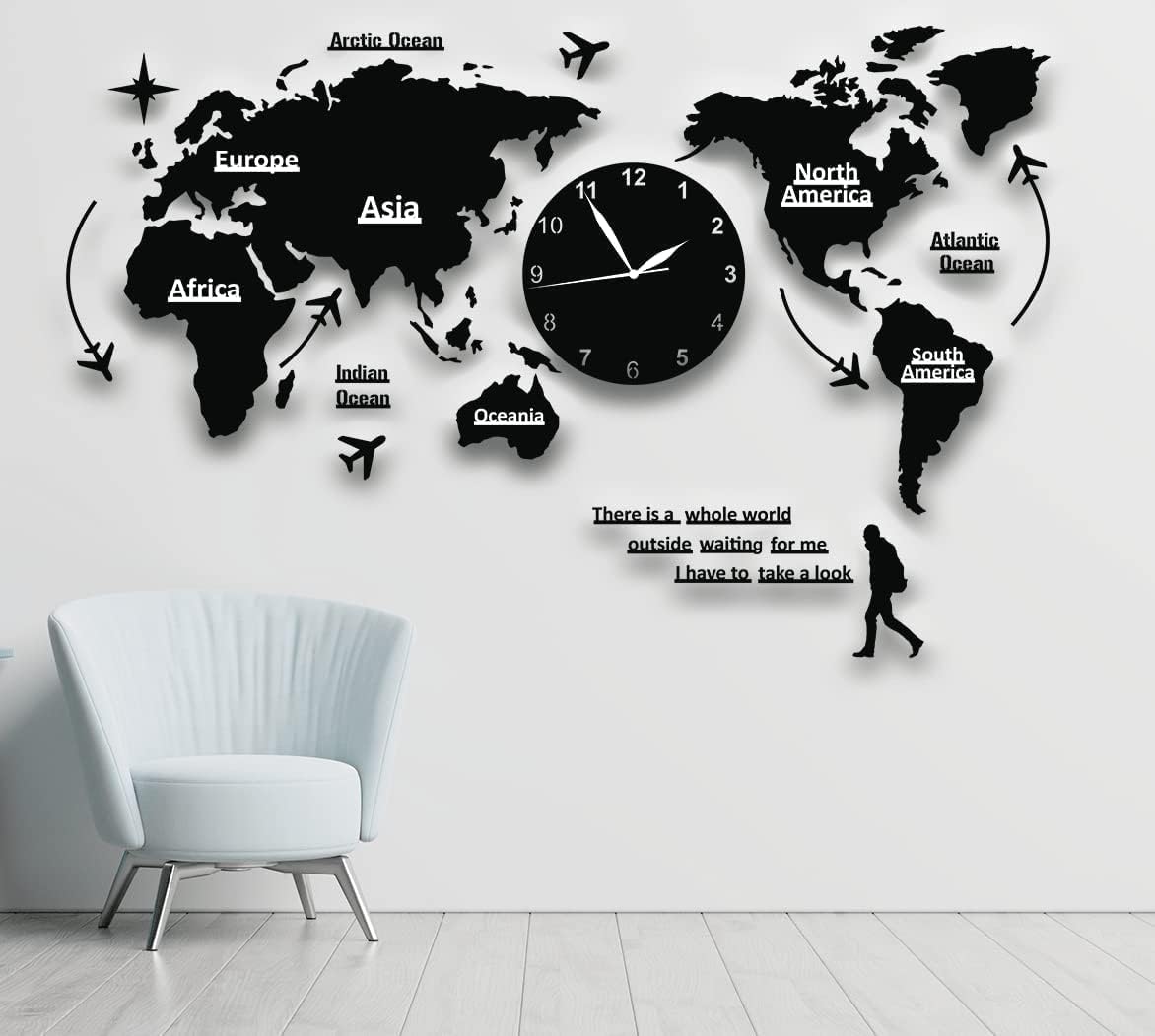 Modern World Map Digital Hanging Ultra Quiet Acrylic Wall clock Size 156 x 96 cm