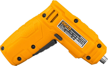 Ingco 4V Compact Cordless Electric Rechargeable Screwdriver Set With 11 Bits, Yellow