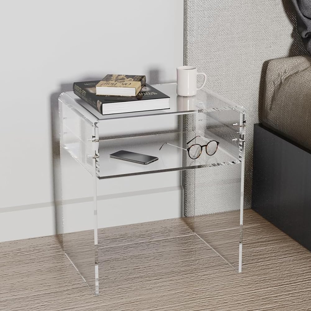 CJYSHOP Acrylic End Table Acrylic Side Table 2-Tier Bedside nightstand Modern Design Table Home Decor Display for Bedroom Living Room Black (white)