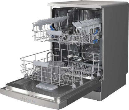 Indesit Dishwasher Freestanding Full Size 14 Place Settings, 8 Programs Delay Timer, Extra-Hot 72°c Rinse.Designed for Smaller loads -Made in Poland, Inox colour DFO-3C23XUK