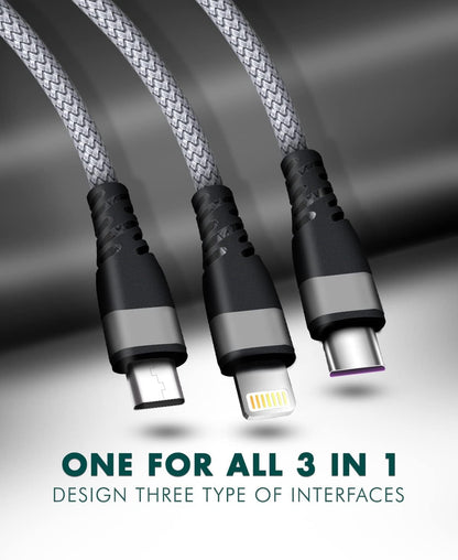 Wayona All In One 60W USB Fast Charging Travel Cable Set with Type C, Lightening and Micro Port Inbuilt Mobile Stand Compatible with iPhone, iPad, Samsung Galaxy, OnePlus, Mi, Oppo (All in 1, Black)