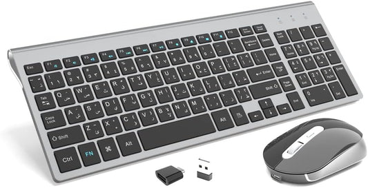 Wireless Keyboard and Mouse Arabic/English,Ultra Thin Design Keyboard and Mouse 2.4G with USB A & Type C Receiver Wireless Keyboard and Mouse Combo For Windows MAC Arabic/English