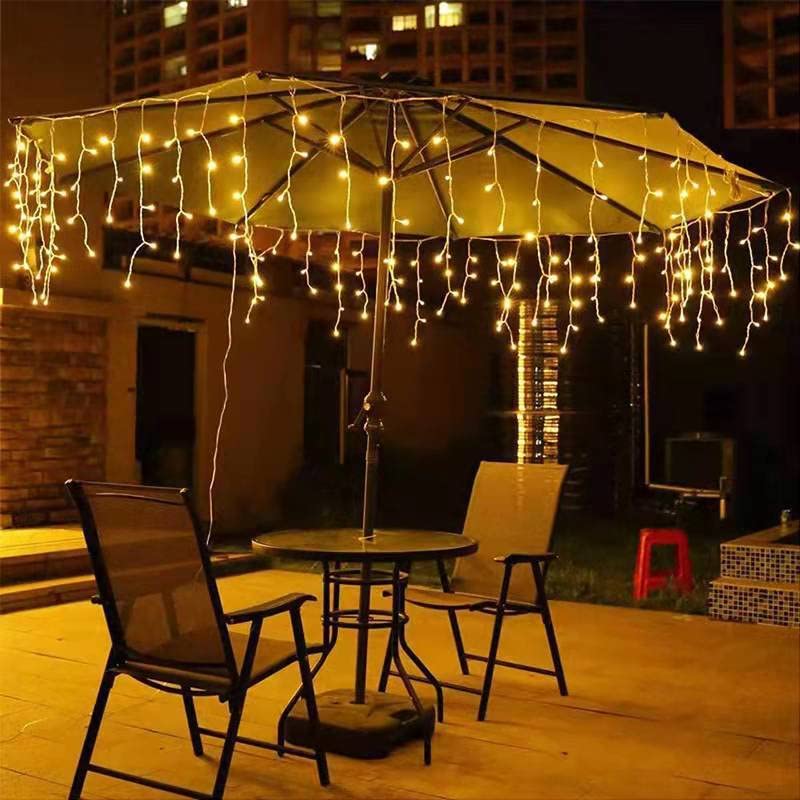 AUTOYSUR 16.4ft 256 LEDs Solar Icicle String Lights 8 Modes Waterproof Icicle Christmas Lights Outdoor Curtain Fairy Lights, Window Bedroom Wedding LED Waterfall Decorations Lights