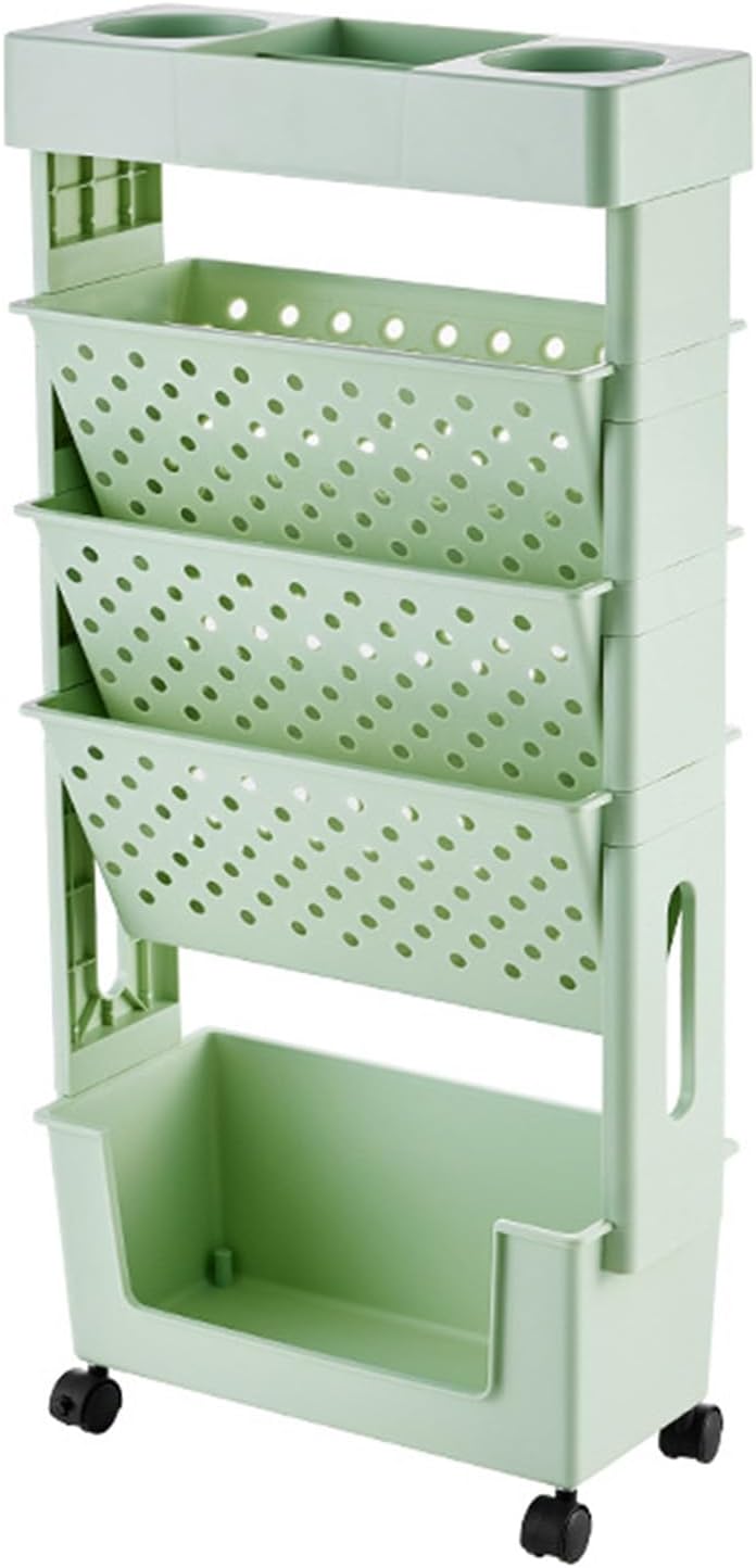 U-HOOME 5 Tiers Movable Bookshelf Cart with Wheels, Removable Unique Bookcase, Utility Organizer Book Rack with Wheels for Kids Children Students Study in Bedroom Living Room Home School (White 1)