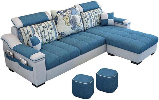 Deep Sleep L Shape sofa 3 Seat Linen Living Room Sofa Set Home Furniture Modern Design Frame Soft Sponge Shape Home Furniture(Foot ped + 2 cloth stool),D