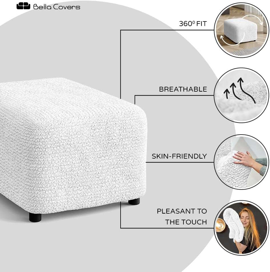 PAULATO BY GA.I.CO. Ottoman Cover Stool Cover Pouf Slipcover - Soft Polyester Fabric Slipcover - 1-piece Form Fit Stretch Furniture Protector - Microfibra Collection - Cappuccino (Ottoman)