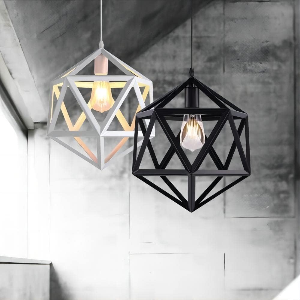 HUA QIANG WANG Industrial Pendant Light Diamond Shape 1-Light Adjustable Height Black Metal Hanging Lamp Vintage Farmhouse Ceiling Light Fixture for Kitchen Island Dining Room Living Room Bedroom