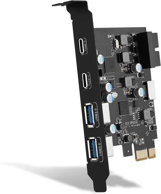 YEELIYA 6-Ports USB PCIe Card PCI Express to Type C(2),USB Type-A（2） Expansion Card with Internal 19 Pin Connector/Type E（A-Key） Front Panel Adapter for Desktop PC Support Window and Linux Mac OS