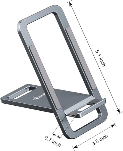 avakot Cell Phone Stand, Folding Aluminum Mobile Phone Holder Bracket for Desk Portable Travel Holder Office Desk Accessories Compatible with iPhone 14 13 12 Pro Max Samsung S22 S21 | Gray