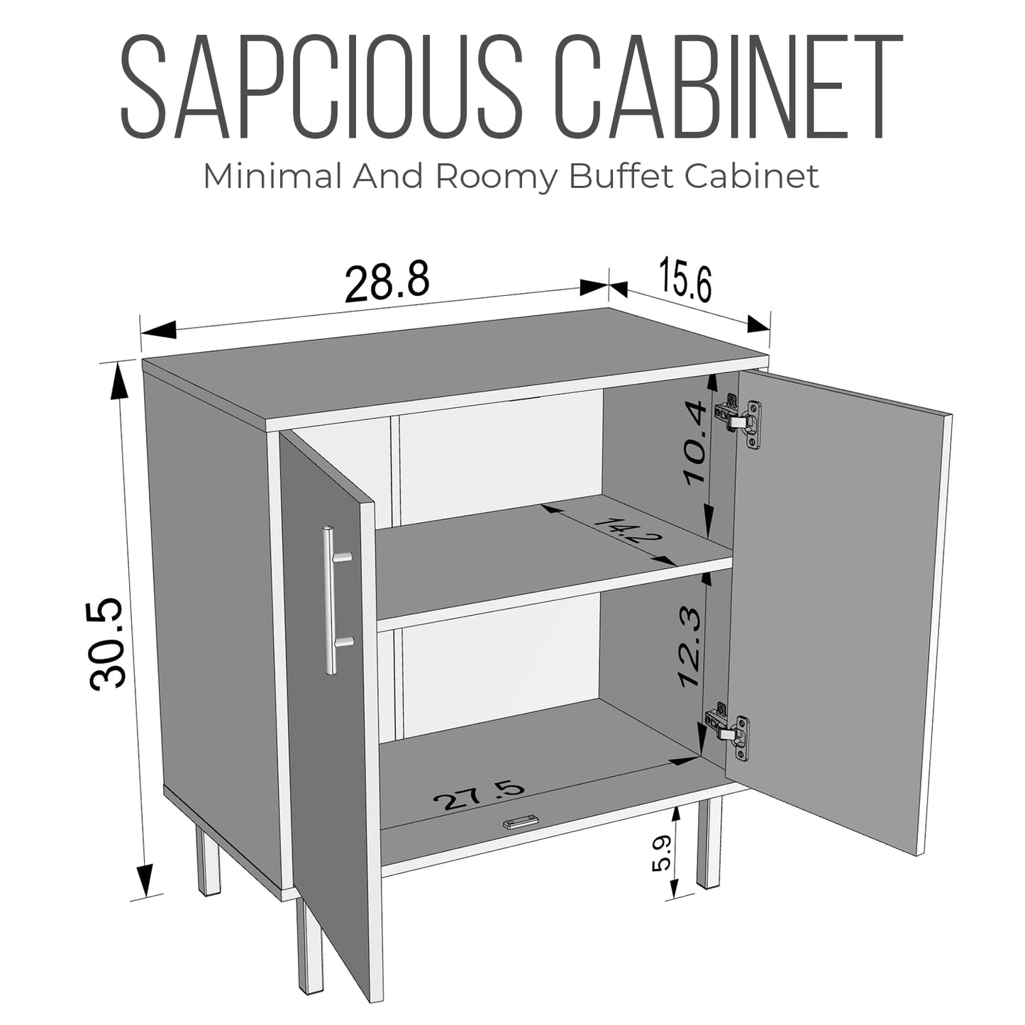 EconoHome Wood Buffet Cabinet for Living Room, Wooden Storage Sideboard with 2 Doors, This Credenza, Server or a TV Stand can be Used on The Kitchen, Dining Room, Bedroom, Entryway or Hallway