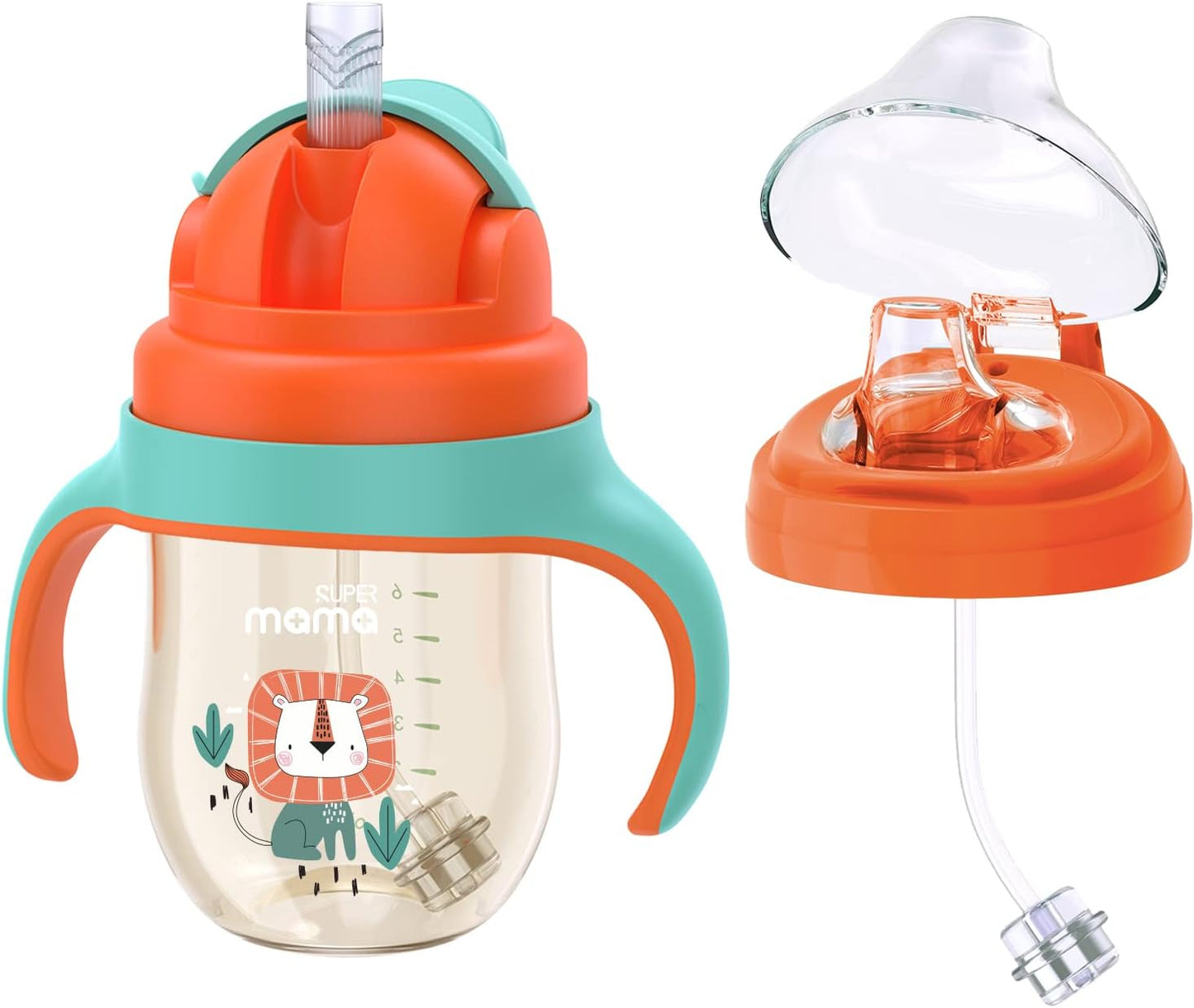 SuperMama Baby Sippy Cup With Spout & Straw, Spill Proof Straw Cup and Trainer Cup for Boys Girls Child Drinking Water, BPA Free, Suitable for Outdoor and Indoor 260ml