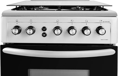 Super General Freestanding Gas-Cooker 4-Burner Full-Safety, Stainless-Steel Cooker, Gas Oven with Rotisserie, Automatic Ignition, Silver, 60 x 60 x 85 cm, SGC-6470-MSFS, 1 Year Warranty