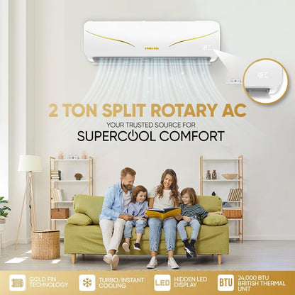 Nikai Split Air Conditioner 2 Ton, Energy Efficient Cooling with T3 Tropical Rotary Compressor, Turbo Mode with 4 Way Swing, 24000 BTU AC, Gold Fin, Auto Restart, Ideal for Home & Office NSAC24131N23