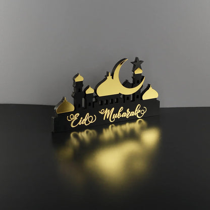 E World | Wooden Acrylic Islamic Tabletop Decors | Ramadan Kareem and Eid Mubarak Decoration | Islamic Muslim Gifts | Ramadan Eid Decoration | (Ramadan Kareem-1, Gold)