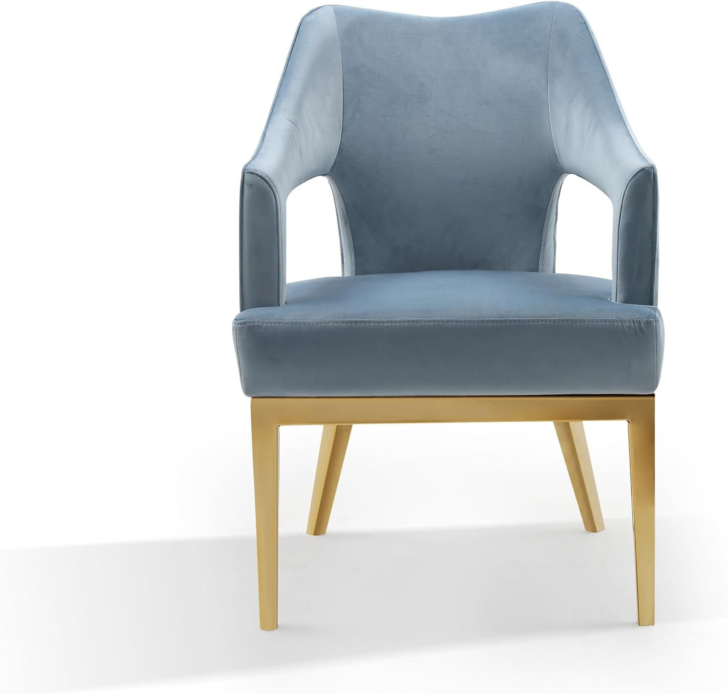 Iconic Home Gourdon Accent Chair Plush Velvet Upholstered Swoop Arm Gold Tone Solid Metal Legs Modern Contemporary, Blue