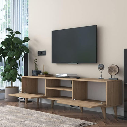 Home Canvas Tv Unit Modern Free Standing Tv Stand 180 cm - Oak