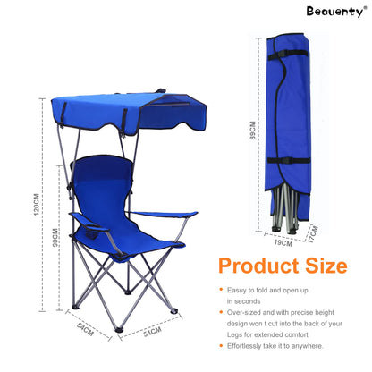 Beauenty Foldable Camping Chair with Armrests Outdoor Beach Chair With sunshade Perfect for Beach,go fishing，barbecue，Lawn，Picnic (green)