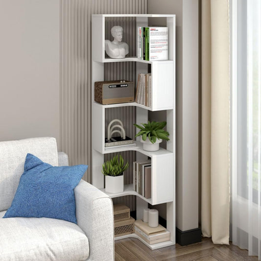 Kutis Solid Wood Corner Bookshelf – Space-Saving Floor Bookcase with Tiered Open Shelves Freestanding Wall Corner Shelf for Books Décor and Storage Wooden Display Unit for Living Room 30x30x160 cm.