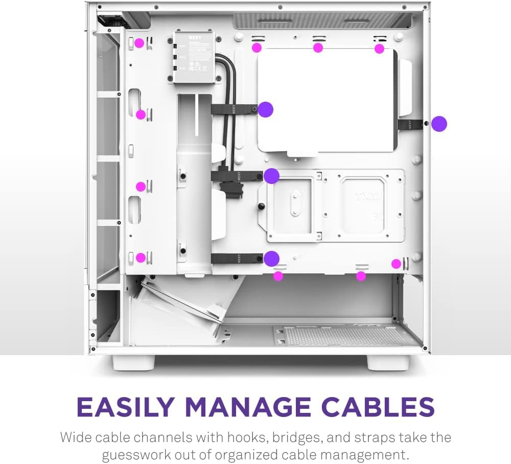 NZXT H5 Flow Compact ATX Mid-Tower PC Gaming Case – High Airflow Perforated Front Panel – Tempered Glass Side Panel – Cable Management – 2 x 120mm Fans Included – 280mm Radiator Support – White