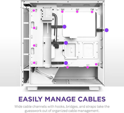 NZXT H5 Flow Compact ATX Mid-Tower PC Gaming Case – High Airflow Perforated Front Panel – Tempered Glass Side Panel – Cable Management – 2 x 120mm Fans Included – 280mm Radiator Support – White