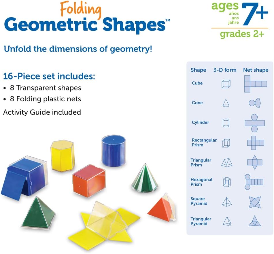 Learning Resources Folding Geometric Shapes - 16 Pieces, Ages 7+ Geometry Accessories, Teacher Aids, Math Helper, Teacher Supplies, Math Games for Kids,Back to School Supplies