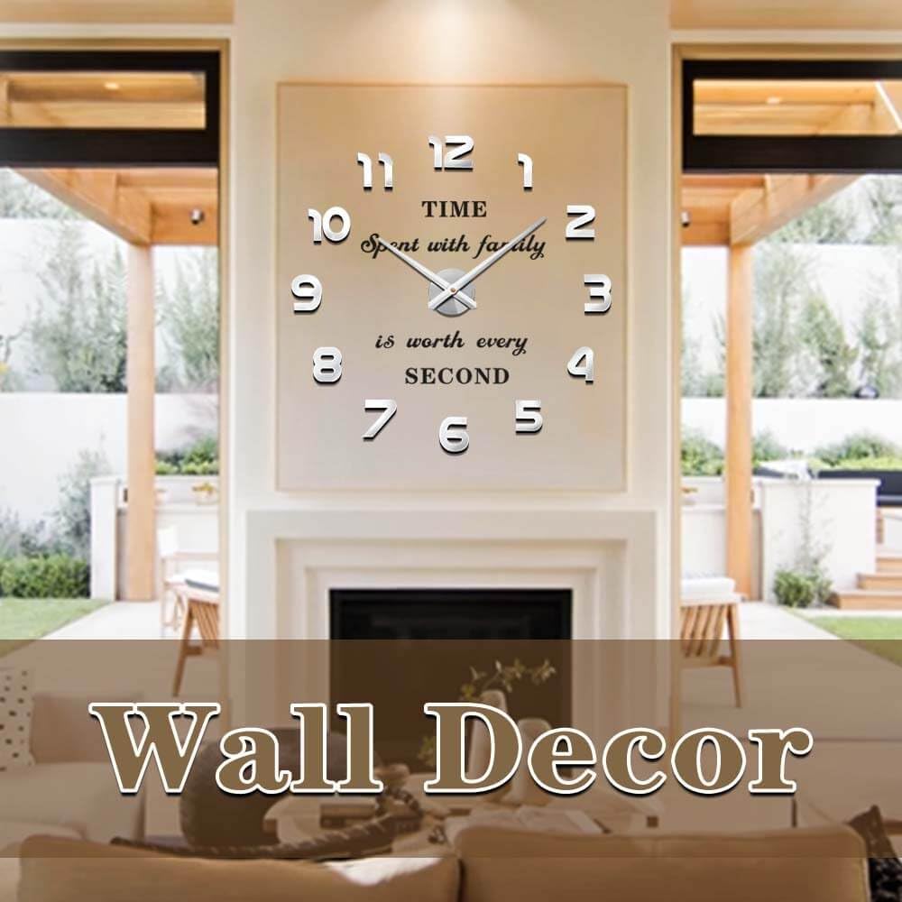 Vangold Mute DIY Frameless Large Wall Clock 3D Mirror Sticker Metal Watches for Home Office Decorations (Black Gold)