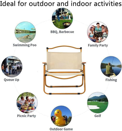 Jorunb Camping Chair Folding Outdoor Beach Chair Portable Ultralight Furniture Backpacking Chair with Wooden Handle Aluminum Bracket Stable Collapsible Chair for BBQ Hiking,Fishing,Picnic,Travel