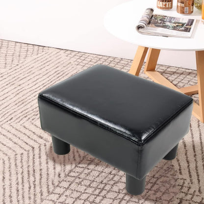 KKTONER PU Leather Ottoman Stool Modern Rectangle Seat Chair Footstool Black