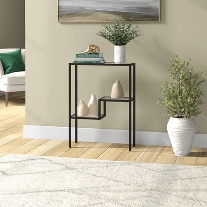 LINGWEI Modern Console Table with Glass Shelves & 1.3cm Thick Metal Frame - Pre-Assembled 3-Tier Entryway Table for Living Room, Hallway, or Sofa Side (Style-3)